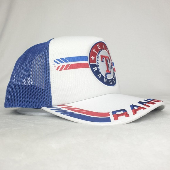 Texas Rangers Mitchell & Ness‎ MLB Trucker Hat Cap Embroidery Art White Blue New - Picture 4 of 9